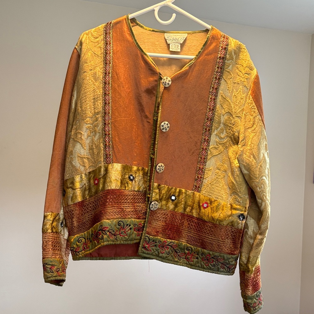 Bob Mackie Orange and Gold Blazer Artistic Patchwork Design